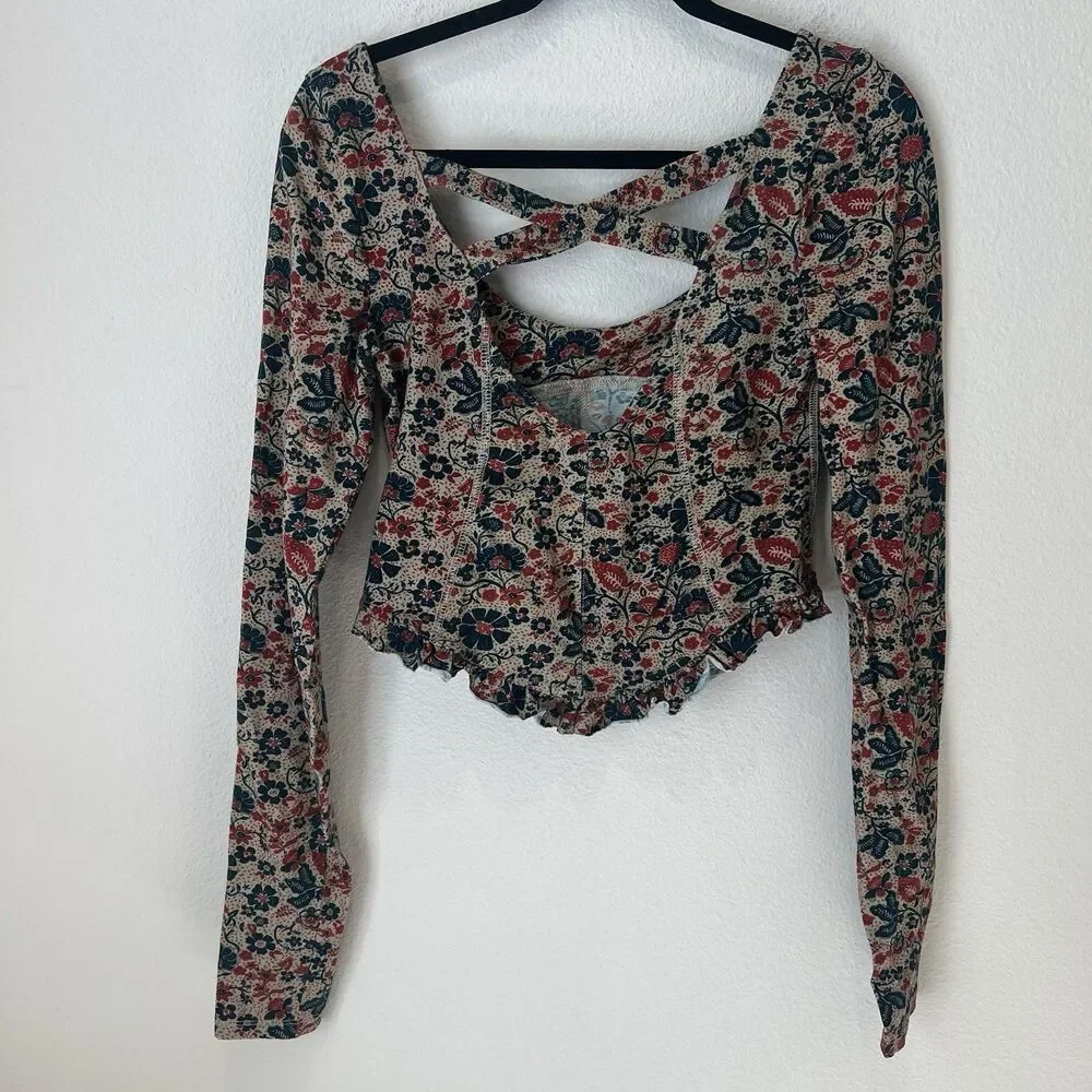 Free People Melanie Long Sleeve Top in Sand Combo Size Medium Boho  Whimsy
